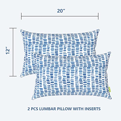 Lvtxiii Set Of 2 Patio Lumbar Pillows, 12”X20” Fade Resistant Outdoor Lumbar Pillow With Inners, Fluffy Decorative Garden Lumbar Cushions For Home Patio Coach Sofa Use, Pebble Blue #TOP1