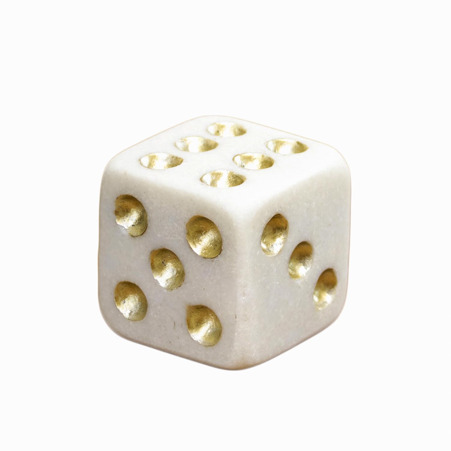 Darthome White and Gold Quartz Dice Ornament, Decorative Cube Sculpture, Modern Home Decor, Shelf and Mantelpiece Display Piece