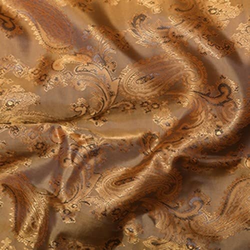 Paisley Jacquard Dress Lining Fabric Polyviscose Upholstery - Per Metre (Navy on Gold)