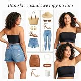 Topy rurki damskie na lato, casualowe, bandeau, czarny crop top, na wyjścia, krótka koszulka bez ramiączek, czarny, jeden rozmiar