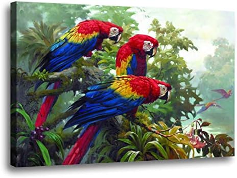Beautiful Parrot Pictures Wall Decor - 1 Piece Canvas Wall Art Nature Paintings Antique Painting HD Photo Prints for Bedroom Decor Birds Pictures for kitchen Decorations Artwork Size: 24 x 16 inches