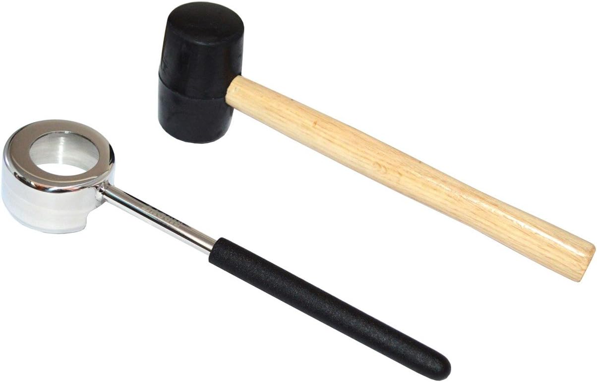 Coconut Opener Tool Set with Hammer for Young Coconuts by ZAGGIE - Improved New Version - Strong Durable Food Safe Stainless Steel - Rubber Mallet with Premium Wooden Handle