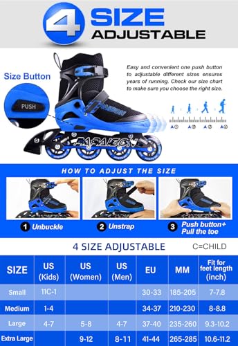 Image of PAPAISON Adjustable Inline Skates for Kids and Adults with Full Light Up Wheels, Outdoor Roller Skates for Girls and Boys, Men and Women