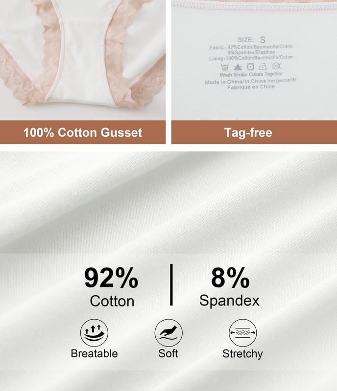 ANLIQI Cotton Underwear for Women Soft Lace Trim Hipster Panties Low Rise Bikini Undies Multipack - Image 3