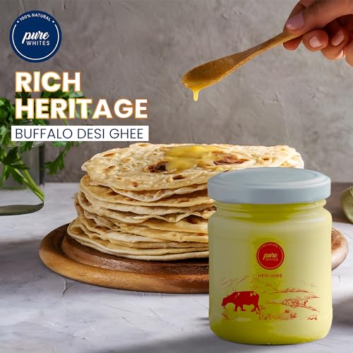 Image of Pure Whites A2 Buffalo Desi Ghee 200 ml | Traditional Bilona Method | Danedar Texture & Rich Aroma | Made from Buffalo Milk | Suitable for Daily Cooking & Sweets | Pure, Testy & Natural