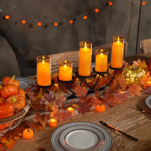 Image of Homemory Halloween Orange Flameless Candles, Battery Operated LED Candles with Remote and Timer, Candles for Halloween Decoration, Fall, Harvest Festival, Set of 5