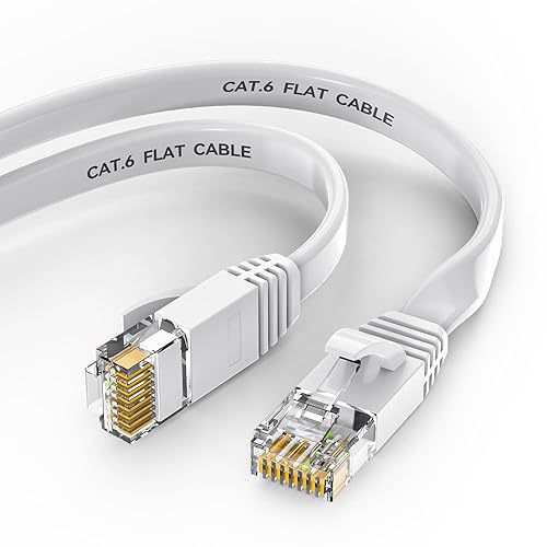 Miniatura 7 de Cable Ethernet Cat 6 de 25 pies, red de Internet plana blanca, cables de conexión LAN profesional, cable de computadora de alta velocidad con clips