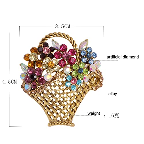 Image of SaiDian 1Pcs Flower Basket Brooch Colorful Rhinestone Flower Brooch Spring Floral Basket Basket Corsage Breastpins for Women Coat Suit Pin