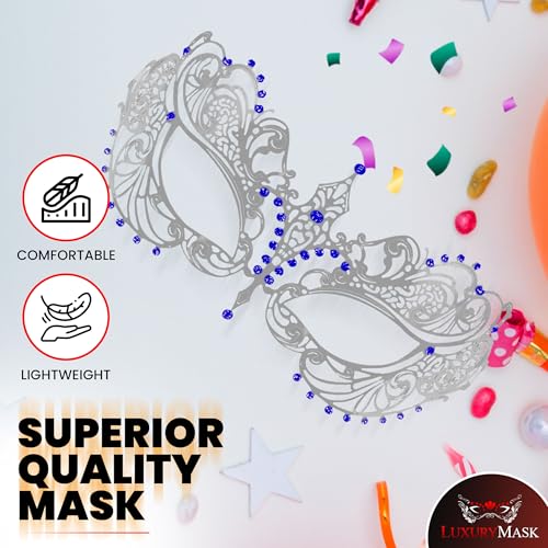 Image of Masquerade Mask for Women with Rhinestones - Elegant Metal Half Face Mask for Masquerade Parties, Mardi Gras, & Themed Events