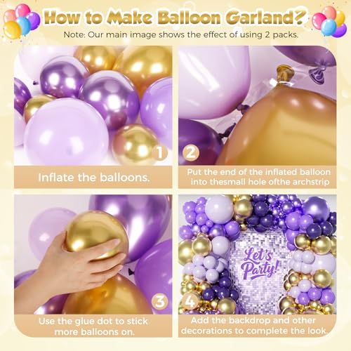 Image of 151Pcs Purple and Gold Balloons Garland Arch Kit - 18 12 10 5 inch Different Size Lavender Lilac Metallic Purple Gold Balloons for Birthday Anniversary Bridal Baby Shower Party Decorations