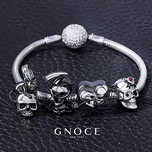 GNOCE Black Cat Skull Pendant Sterling Silver Gold Plated Dangle Charm Fit Bracelet/Necklace for Women4