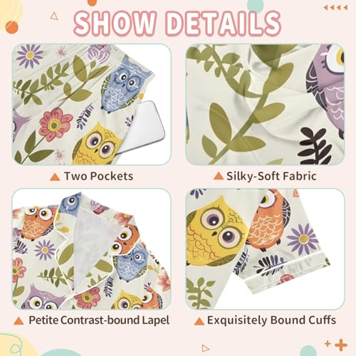 Colorful Owl Flower Pajamas Set Summer Button Down Sleepwear Pjs Sets Comfy Loungewear3