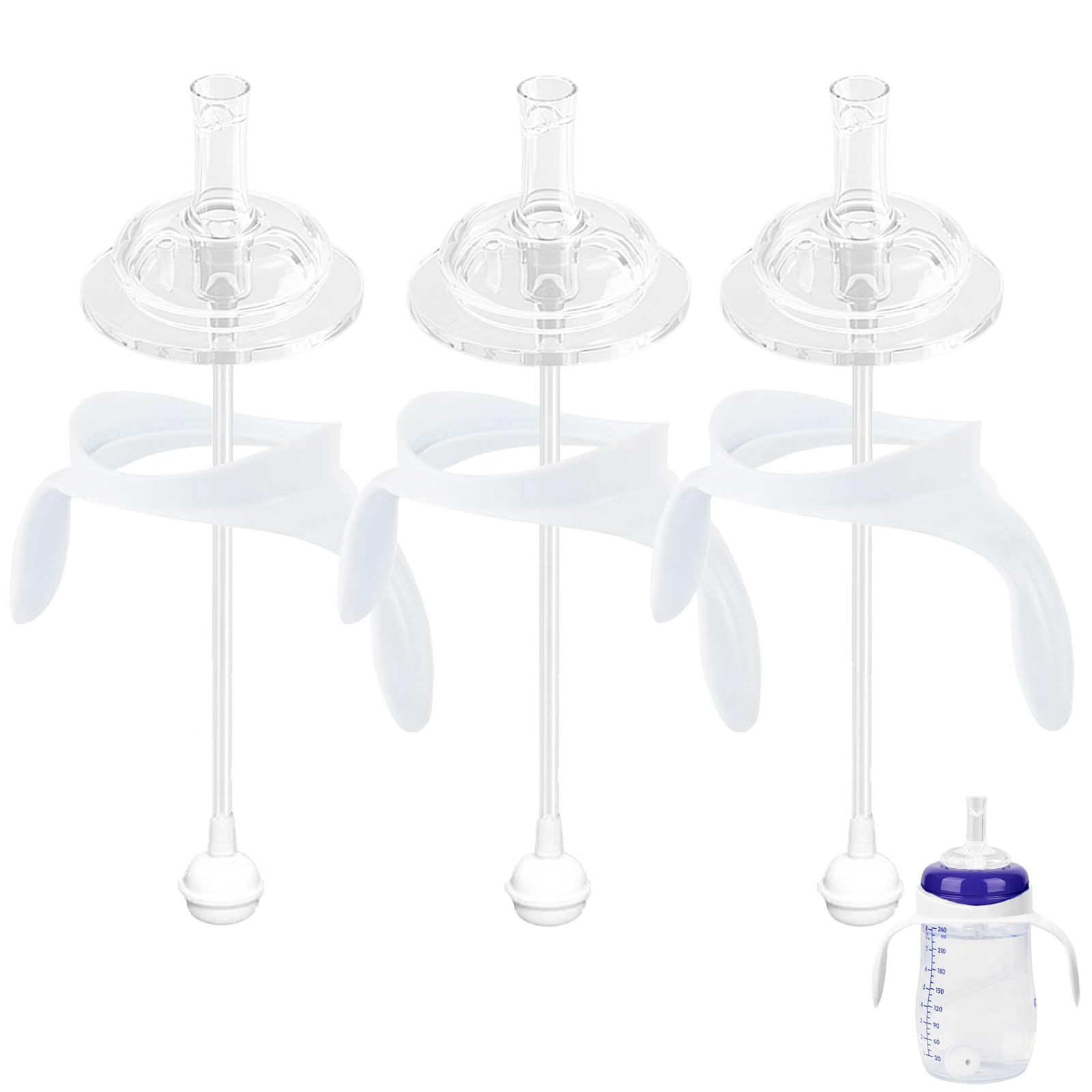 Photo 1 of Giftophilia Straw Sippy Cup Conversion Kit for Lansinoh Baby Bottles, Soft Top and Weighted Straw Transition Kit with Handles, Set of 3