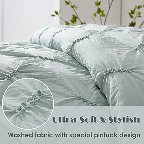 Semech Pinch Pleat Queen Comforter Set, Ultra-Soft Microfiber Bedding Comforters Sets, 3 Piece Aqua Queen Size Comforter Set With 2 Shams (Dusty Jade, Queen) #TOP2