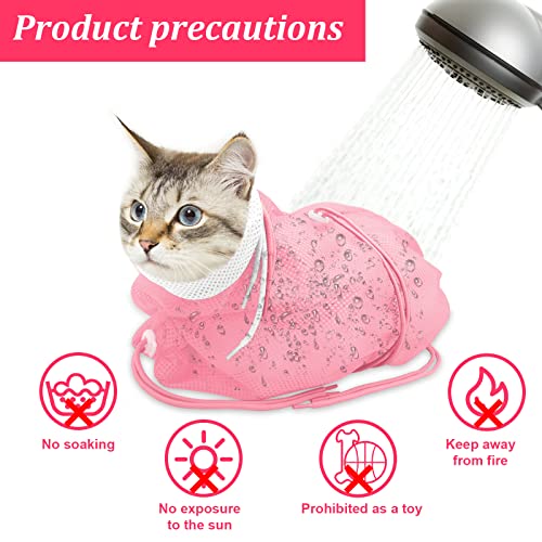 Image of Catcan Cat Bathing Bag, Breathable Cat Grooming Bag, Anti Scratch Adjustable Cats Shower Washing Bag with Mesh for Nail Trimming