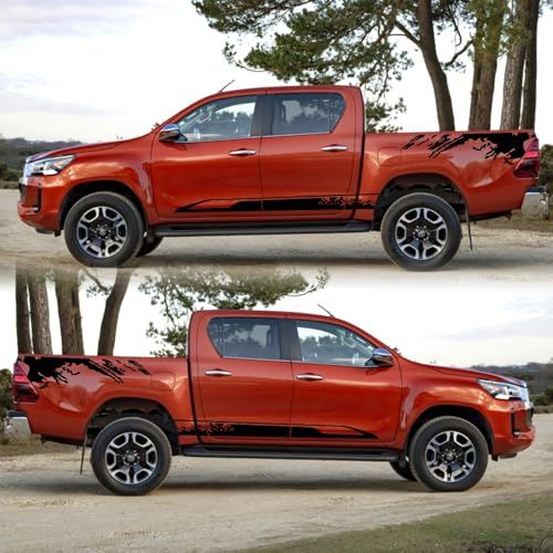 Image of Car Decal Bed Mud Splash Kit Graphic Decal Self-Adhesive Adjustable Gloss Sports Stripe car Sticker Decorative for Pickup Truck Body Sticker taildoor Vinyl Decal Accessories 4PCS(Black)