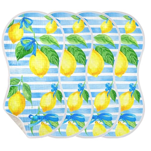 4 Pack Baby Burp Cloths, Soft Absorbent Burping Cloths for Babies, Cotton Milk Spit Up Rags, Large Size for Newborns, Baby Boys and Girls (Lemonade Stand Pattern)3