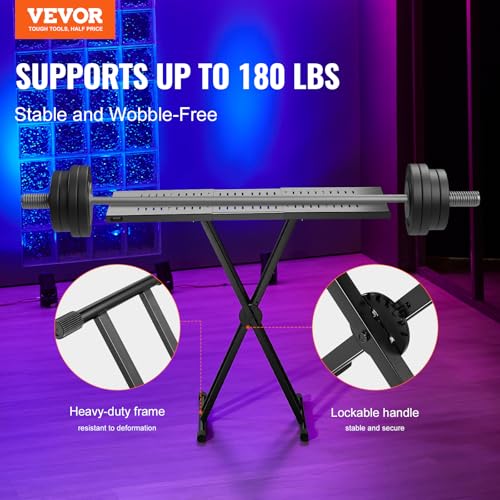 VEVOR DJ Table Stand, (32"-43") x 18" Portable DJ Laptop and Controller Stand, Lightweight DJ Desk DJ Booth Adjustable Height DJ Stand, Foldable Double-X Keyboard Stand & Tabletop, Audio Mixer Stand by VEVOR - Image 2
