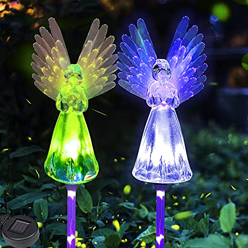 Engel Solarleuchten Außen IP65 – 2 Stück, Lila, Für Garten, Grab & Gedenken