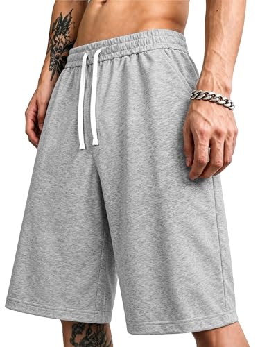 HUNGSON Mens Baggy Sweat Shorts Lightweight Under Knee Y2K Style Clean Hem Loose Fit Lounge Casual Gym Shorts Basketball Jorts with Pockets Gray XL