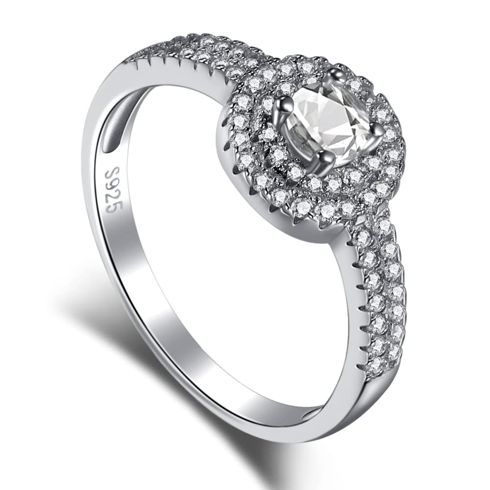MISS JO 92.5 Sterling Silver Double Halo Engagement Ring, Round Cut Solitaire with Pave Band, Elegant Whites Collection, Gift for Women, BIS Hallmarked - Size 8 (B0C6MNH1VL) Amazon Price History, Amazon Price Tracker
