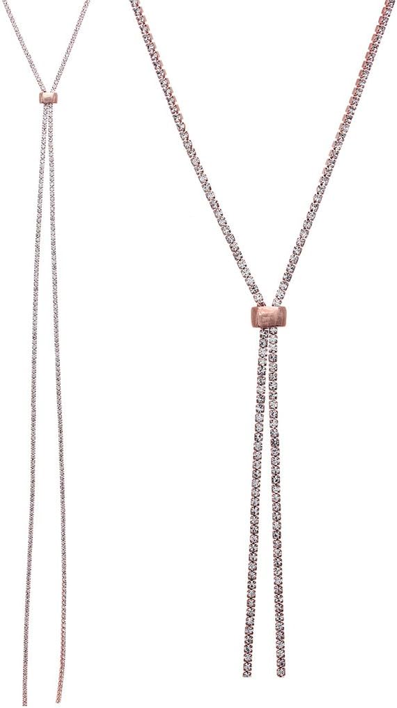 Rosemarie Collections Women's Elegant Crystal Rhinestone Bolo Style Adjustable Slide Strand Necklace, 47"