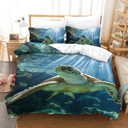 Sets de housses de couettes 3 pièces tortue imprimé 3D microfibre super douce 140x200