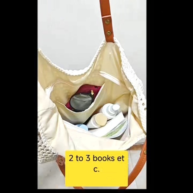 Bolsa de malla para playa con correa de cuero miniatura 6