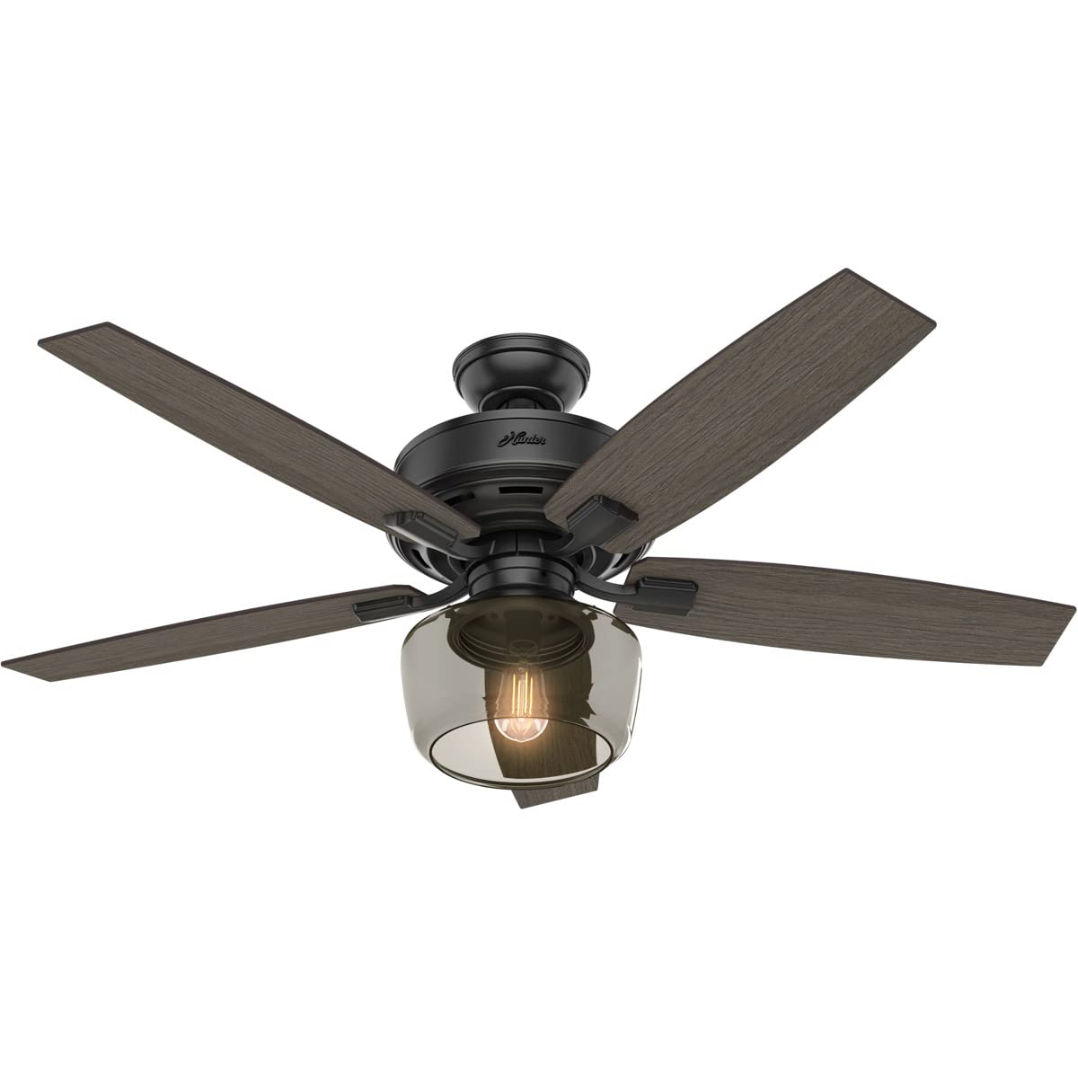 Hunter Fan Company, 54187, 52 inch Bennett Matte Black Ceiling Fan with LED Light Kit and Handheld Remote