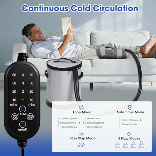 Image of MQ 14 QT Ice Machine for Knee After Surgery, Programmable Timer Gray Nylon Bucket Portable Cold Therapy Machine, Cryotherapy Pain Relief System for ACL Recovery, Sport Injuries