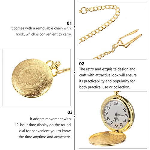 Relógio de bolso retrô masculino NICERIO, vintage, esculpido, de quartzo, com corrente dourada