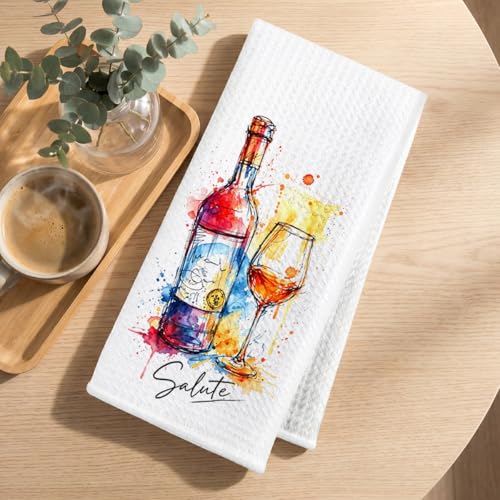 Image of 2 Pcs Graffiti Wine Kitchen Towels, Italian Gifts Reusable Dish Towels | Waffle Weave Hand Cloth Tea Towel for Kitchen Bathroom Home Decor, Wine Lover Gifts for Women Mom Friend 24x14 Inch