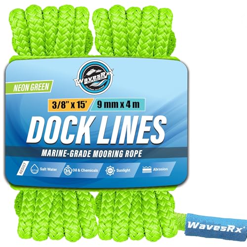 Image of Premium Nylon Boat Dock Lines & Ropes for Docking & Pontoon | Double Braided Marine Rope | Boat Ropes for Docking with Loop | UV & Saltwater Resistant Dock Rope (Neon Green, 3 /8 inch x 15')
