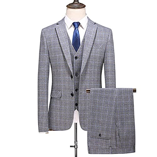 Men Dress Suits British 3Piece Men Wedding Suit New 2021 Autumn Mens Business Formal(Gray,XXL for 70 to 75 kg)