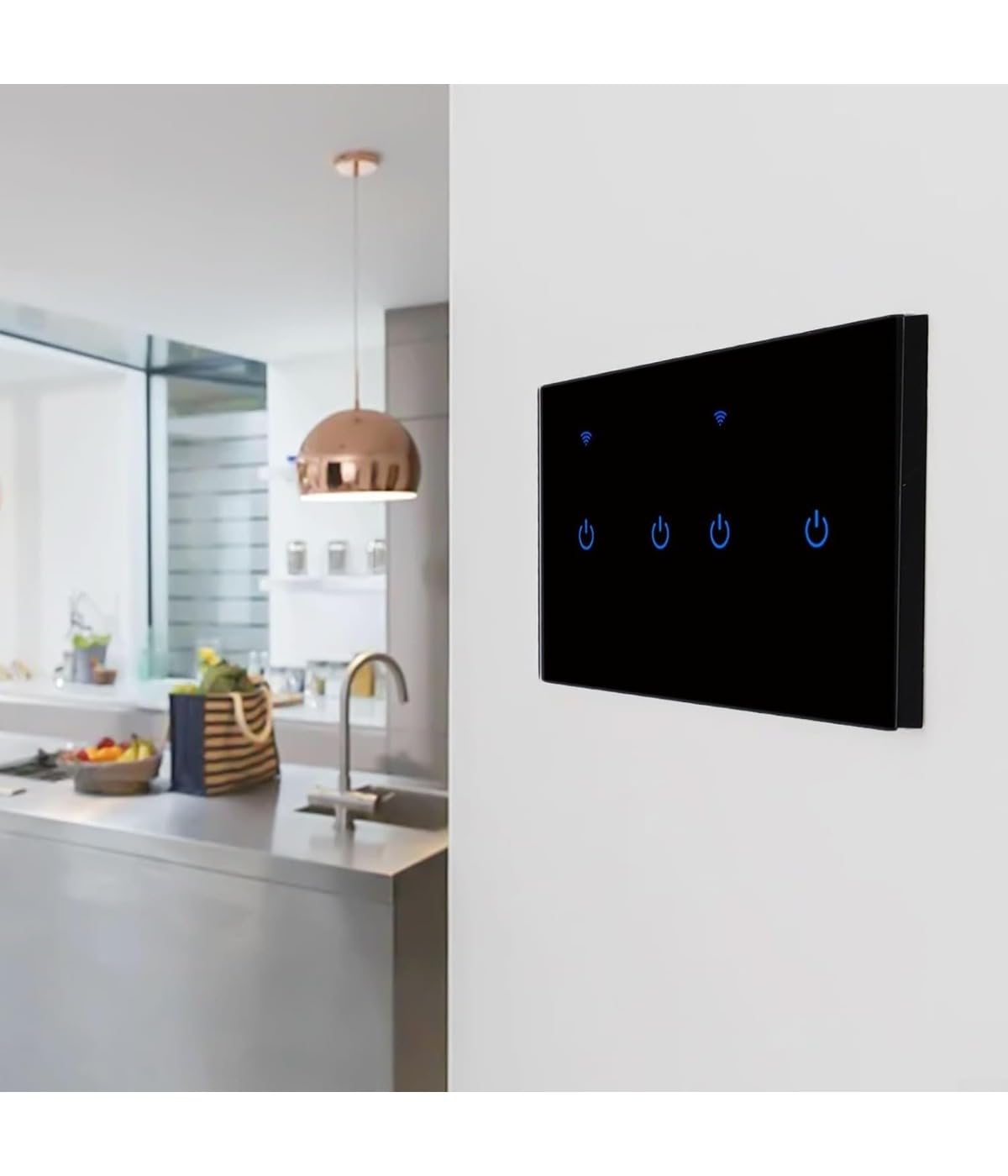 Tuya Smart Interruptor WiFi Home-Touch, Panel de Cristal Templado, Compatible con Control Remoto Doméstico, Voz, Tuya y Smart Life, Negro, 1 Pieza (3 Velocidades Negro)