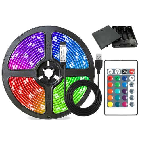 Valletock Battery Powered Led Strip Lights, 16 Colors, 24Key Infrared Remote Control, DIY (1m)