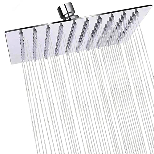 NUWIQ Fixed Rainfall Shower Head: 10 inch Square Stainless Steel Waterfall Showerhead for Replacement - High Pressure Overhead Mounted on Ceiling and Wall
