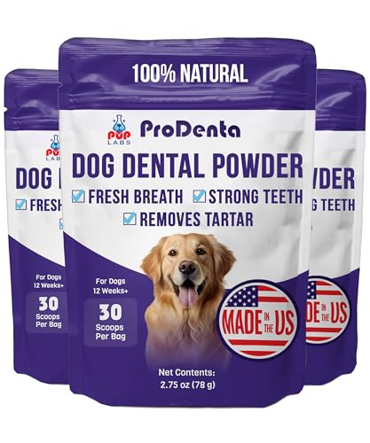 Image of Pup Labs ProDenta, Dog Teeth Cleaning and Dog Breath Freshener, Natural Powder for Plaque, Tartar, and Gum Support Made in USA, 3-Pack (90 Scoops)