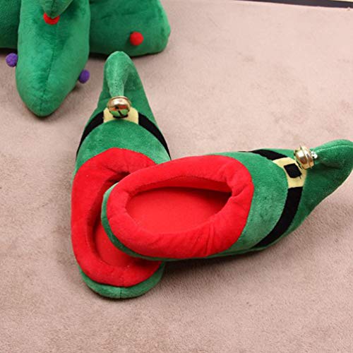 Happyyami 1Pair Christmas Plush Warm Slippers Non-slip Shoes for Adults Boy Girl Cozy Winter Footwear in Green Holiday for Family for Indoor Use3