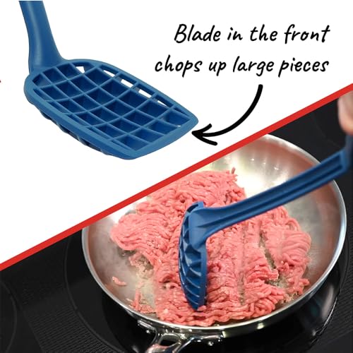 GEO Ground Meat Cooking Tool, meat masher, hamburger chopper with blade to chop and curved bottom to cook ground beef, chicken, and turkey