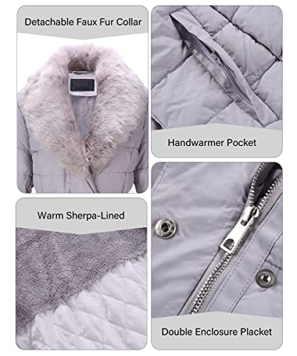 Bellivera Women Faux Leather Puffer Padded Jacket Bubble Fleece-Lined Coat With Removable Fur Collar 5527 Gray Xl #TOP3