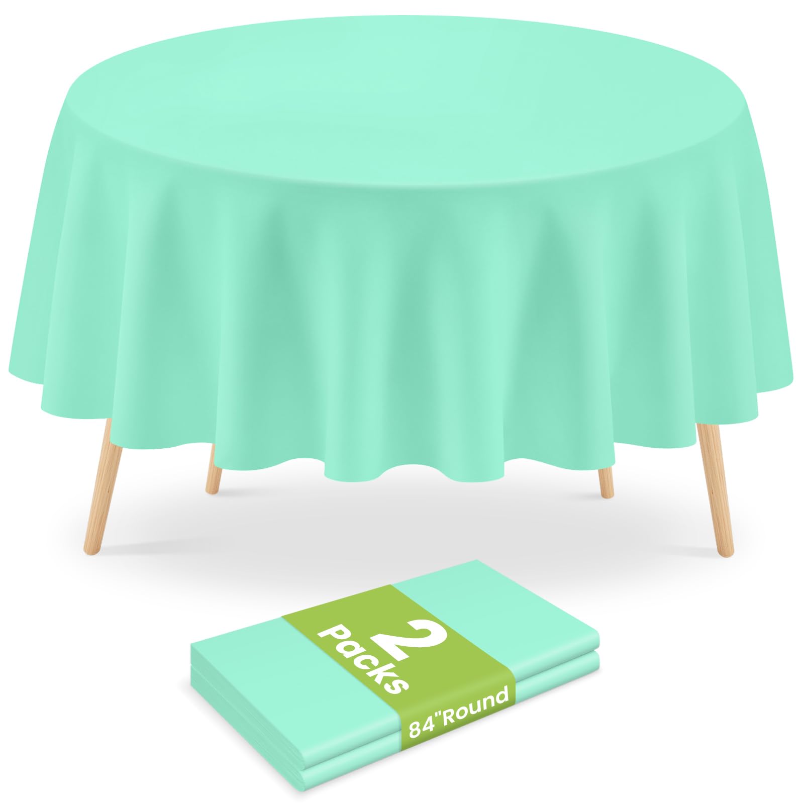 Mulbozy 2 Pcs Mint Green Round Plastic Tablecloth Disposable