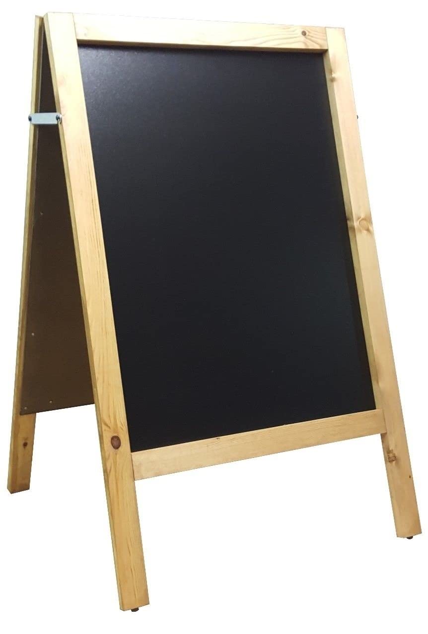 A Board - Chalkboard - Blackboard - Pavement Board - Golden Oak - for USE with Traditional Chalk and/OR Liquid Chalk PENS. Weight 10KGS Height 100cm x Width 61cm.