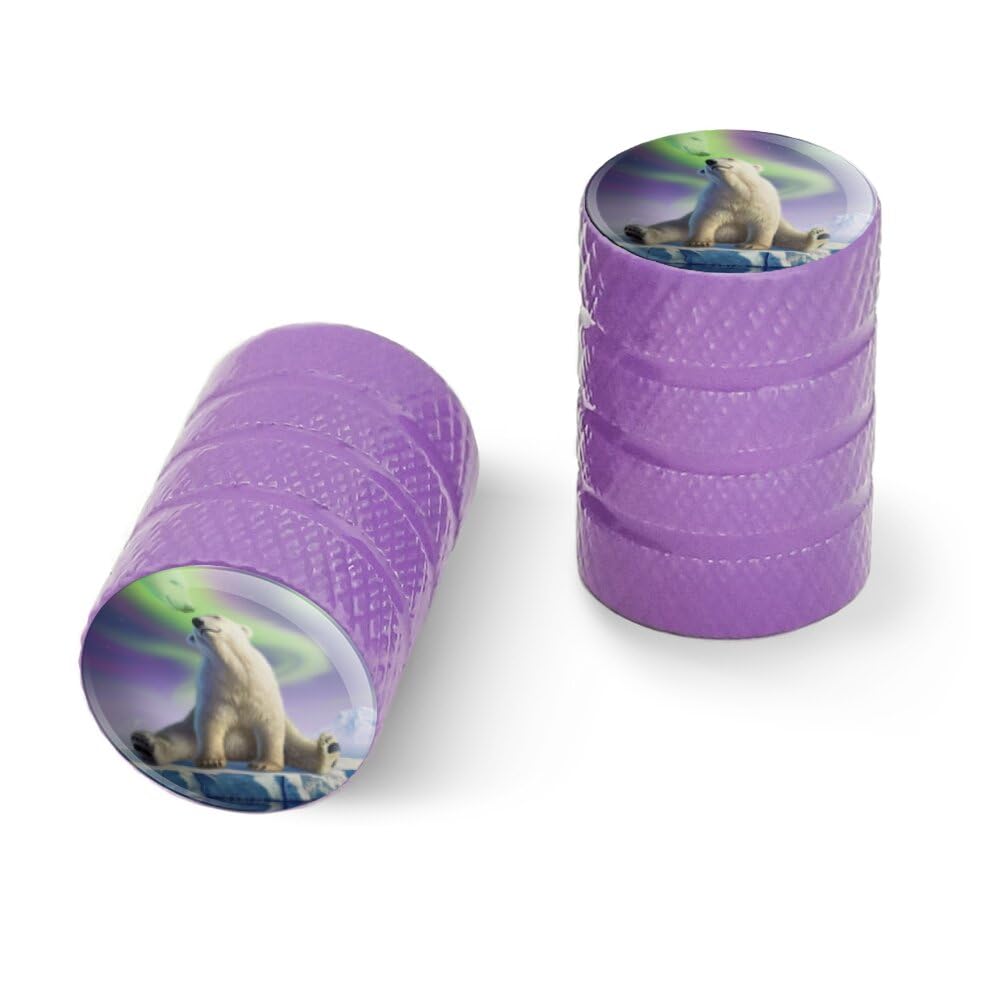 Polar Bear Aurora Northern Lights Motorcycle Bicycle Bike Tire Rim Wheel Aluminum Valve Stem Caps - Purple