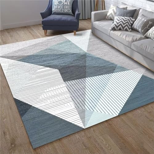 Tapis de salon gris géométrique dégradé bleu 80x160cm doux - 2