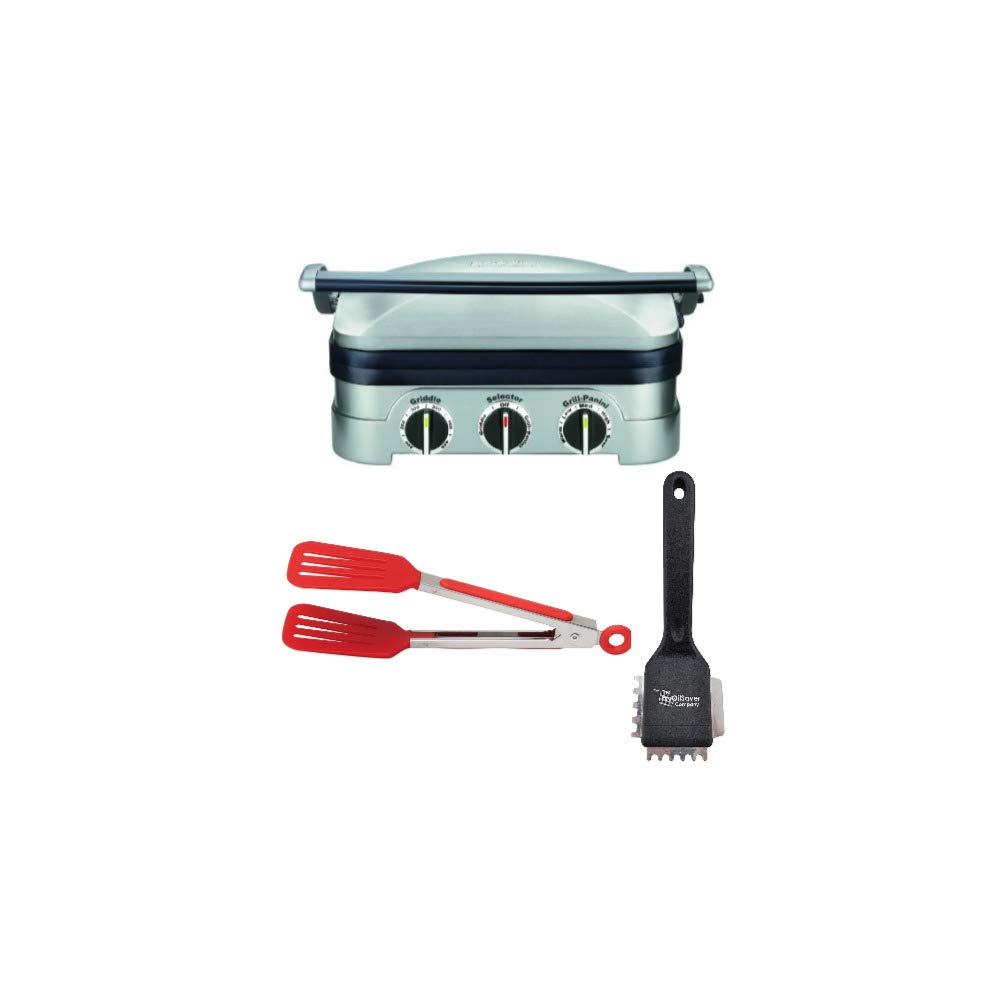 Cuisinart GR-4N Stainless Steel 5-in-1 Griddler with Heavy Duty Small Grill Brush and 8-Inch Nylon F