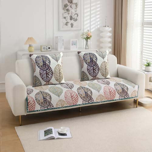 Image of HOKIPO Printed Cushion Cover 22x22 in, Multicolor Linden Leaf