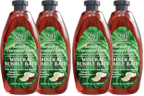 Dead Sea Collection Bubble Bath with Hemp &amp; Coconut Lime for Women and Men – Pure Dead Sea Minerals - Relaxing Foaming Bath - Nourishing and Moisturizes Skin - Pack of 4 (67.6 fl.oz)