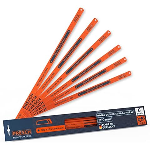 Presch Hoja de sierra metal 300mm 6pcs - Hoja sierra metal para sierras manuales de 300mm - Hoja de sierra para metal de 300mm para metales no ferrosos (cobre), aceros inoxidables Cover