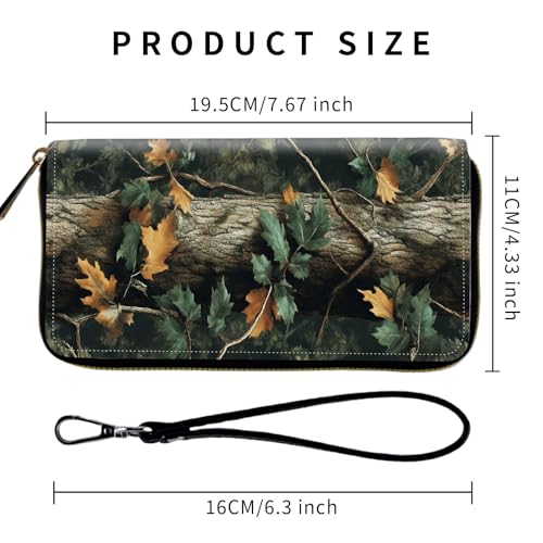 Wallet,Leather Long Wallet Suitable For Ladies And Teenagers - Detachable Wristband + RFID Travel Wallet With Card Slot - Camouflage Tree2